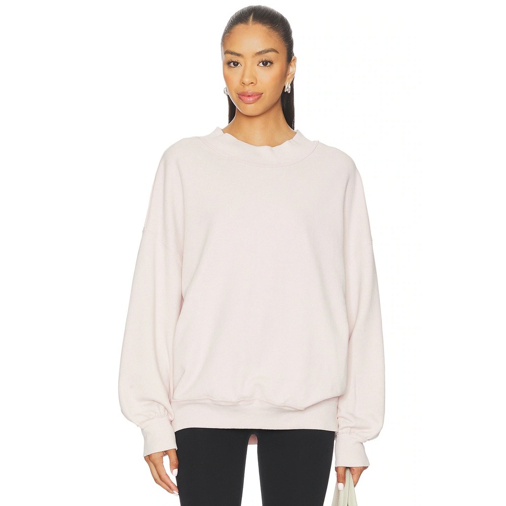 WE THE FREE Pink Mock Neck Ribbed Long Sleeve Oversized Sweatshirt Women S - Picture 10 of 10